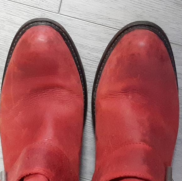 JOHN FLUEVOG Adriana Luna Red Leather Knee-High Boots Belted Harness Zipper 10 - Picture 16 of 16